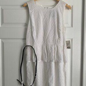 White Eyelet Women's Peplum Dress with belt